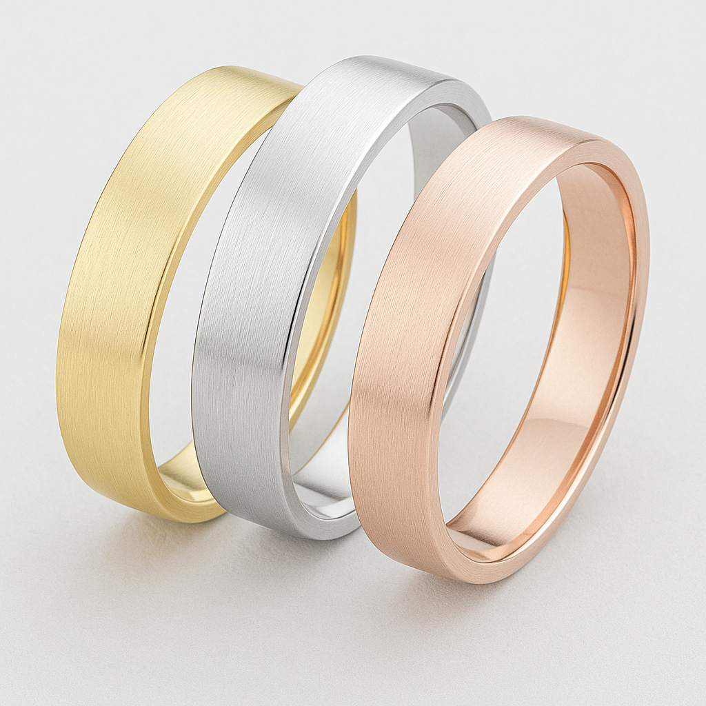 3 rings with yellow white and rose gold