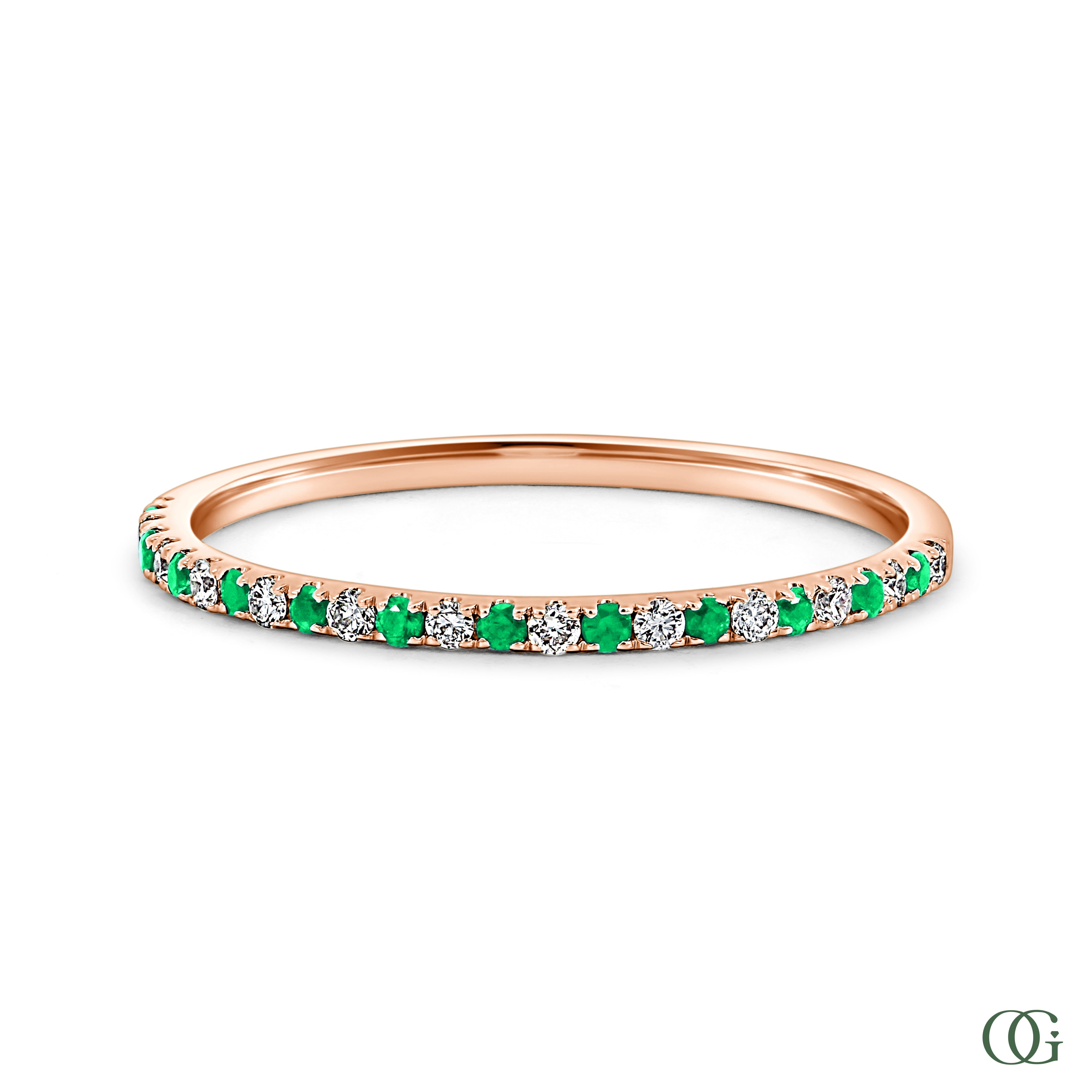 Emerald and Round Diamond Halfway Band (0.2)