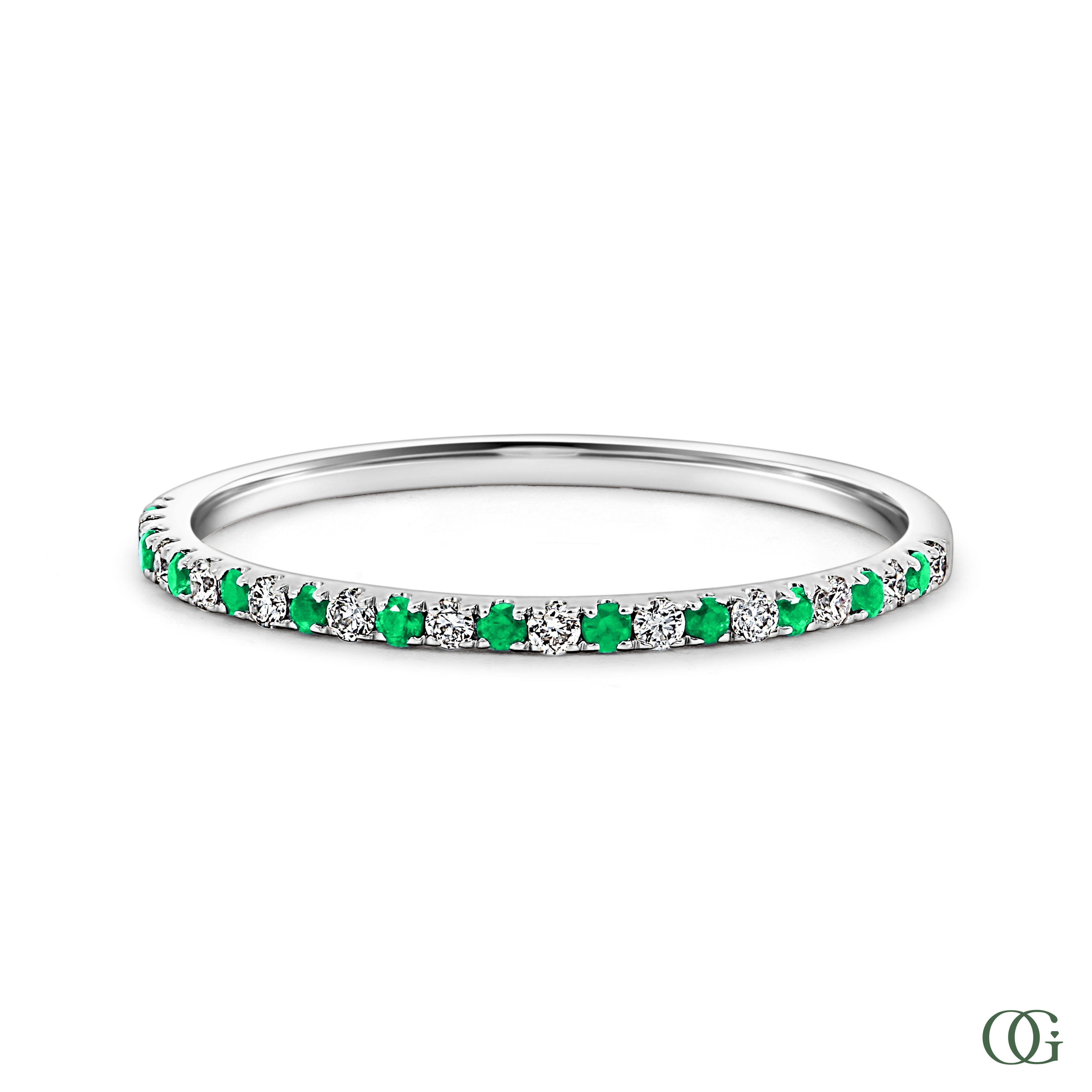Emerald and Round Diamond Halfway Band (0.2)