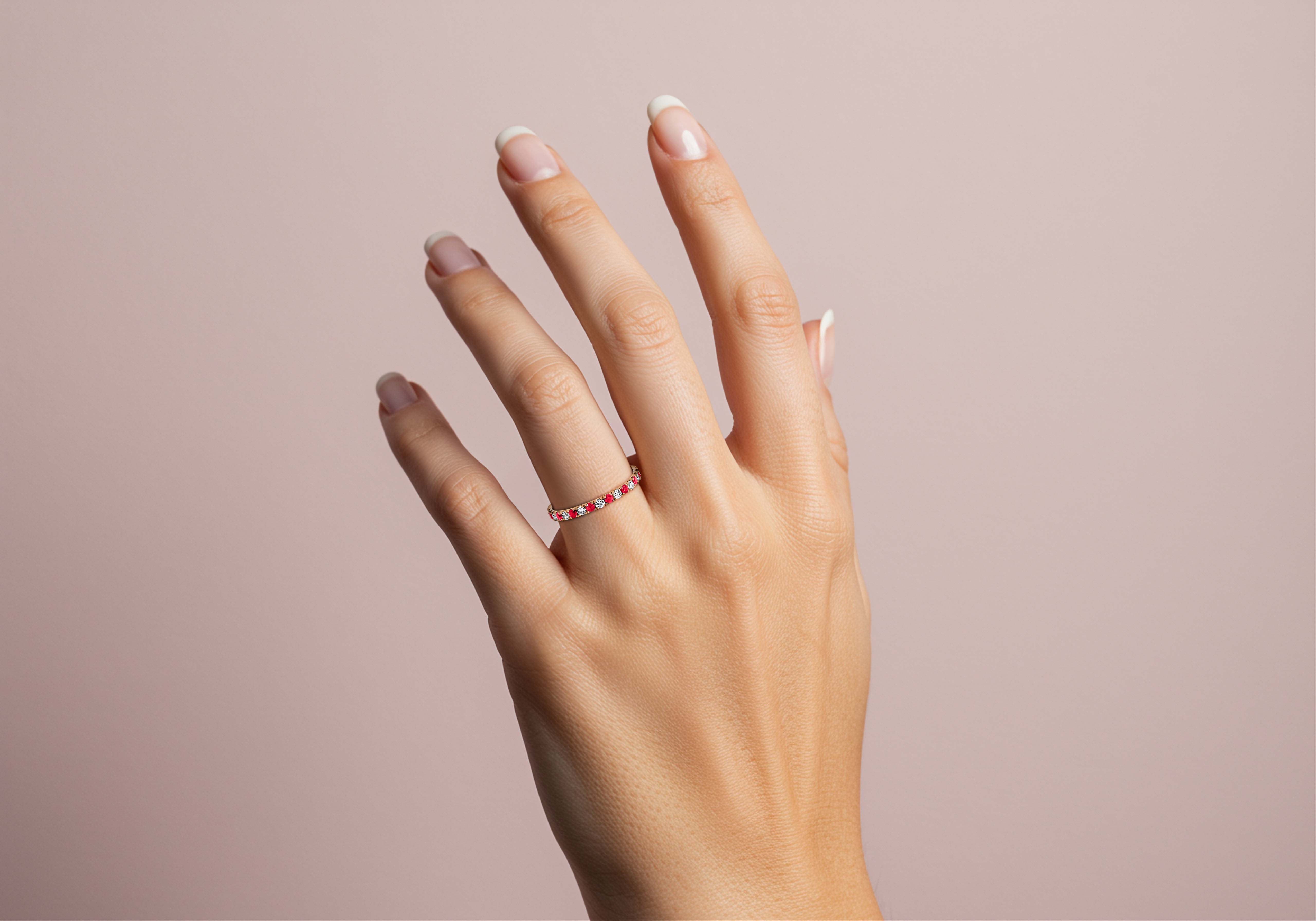 Ruby and Round Diamond Halfway Band (0.38 CTW)