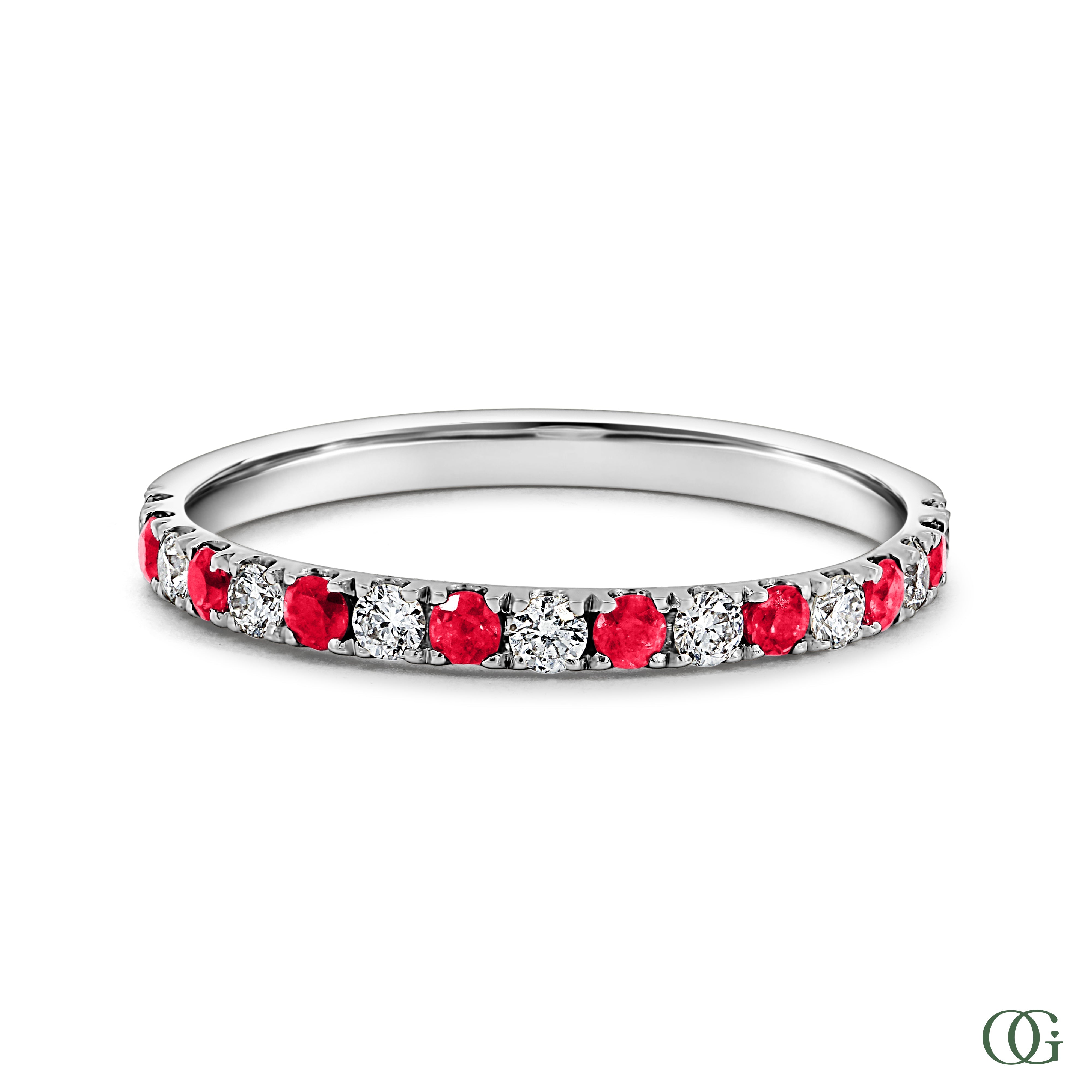 Ruby and Round Diamond Halfway Band (0.38 CTW)